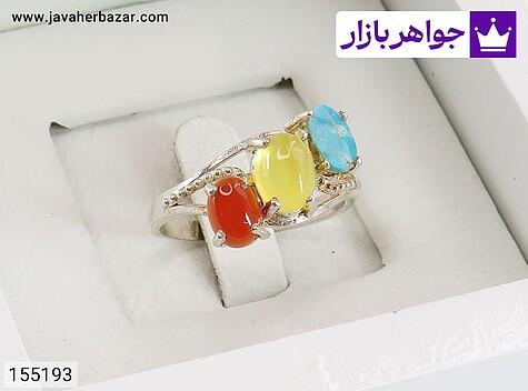 انگشتر نقره فیروزه نیشابوری و عقیق زنانه [شرف الشمس] - 155193